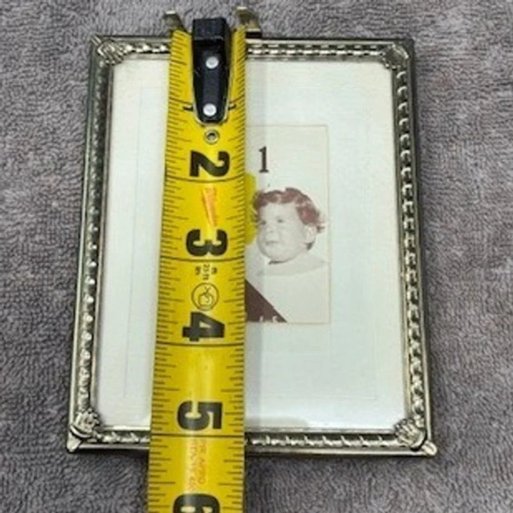 Vintage Ornate Metal Picture Frame 4x5 Pewter Tone Small Tabletop Photo Frame